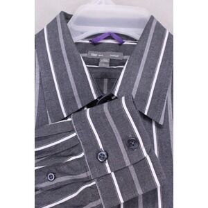 Gap Premium Mens Large Gray Striped Classic Fit Long Sleeve Button Up Casual